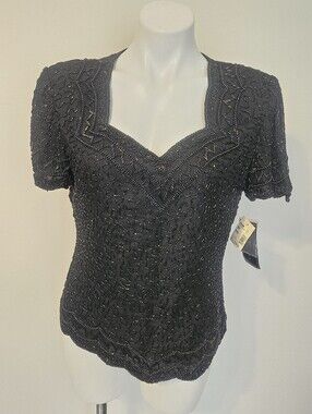 Cote D Azur 100% Silk Beaded Evening Top Size Medium